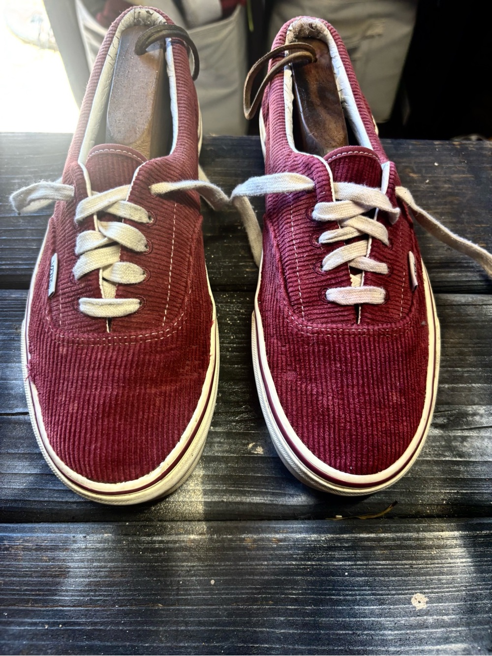 Vans Corduroy Low-Top Sneakers in Burgundy with White Laces